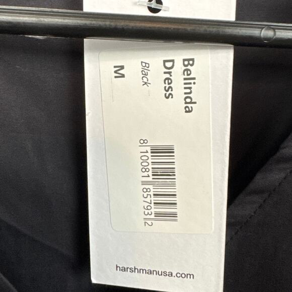 Harshman Belinda A-Line Midi Dress Black Brushed Cotton Draw String Waist NWT M - Picture 8 of 10